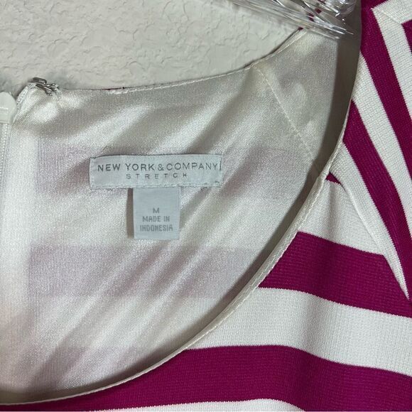 New York & Company Pink Striped Sleeveless Stretch A-Line Dress Women's Medium - Picture 2 of 7